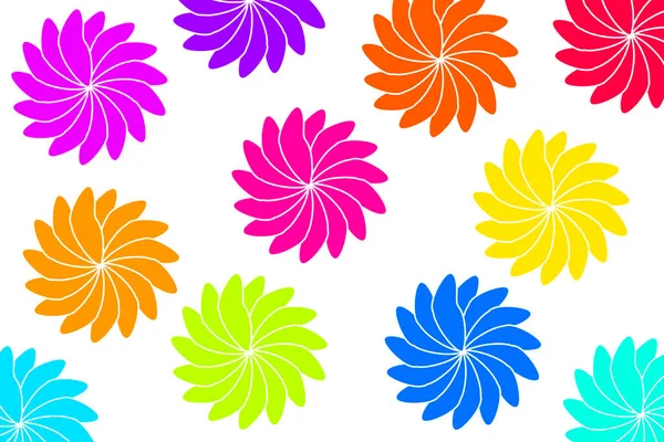 a multicolored flower pinwheel retro red pattern fun floral hawaiian fashion swirl fabric design backdrop illustration style textile rainbow background