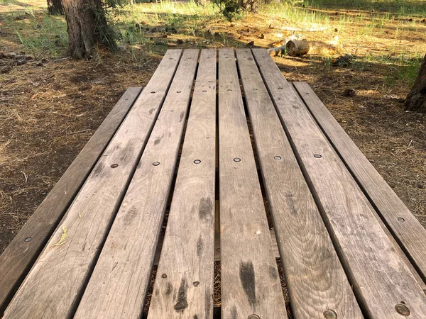 Ein Natur Zeltplatz Picknicktisch Holz Camping Freien Lagermöbel Hinterhof Leerer — Stockfoto