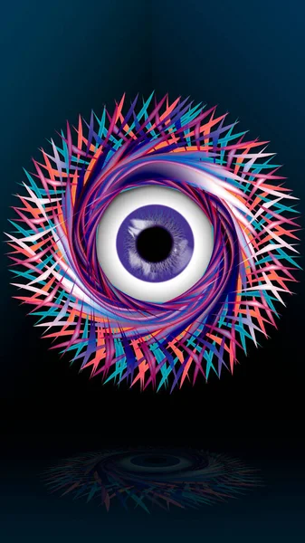 紫色の未来のエイリアンの眼球螺旋神話精神愛霊的フォーカス サイト マインド イラスト — ストック写真