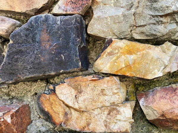 Ein Stein Stein Garten Mauer Zaun Nahaufnahme Felsen Granit Steine — Stockfoto