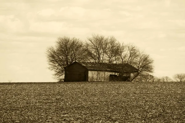 a rural old deserted farm barn harvest farming cornfield corn harvested sepia retro history photograph
