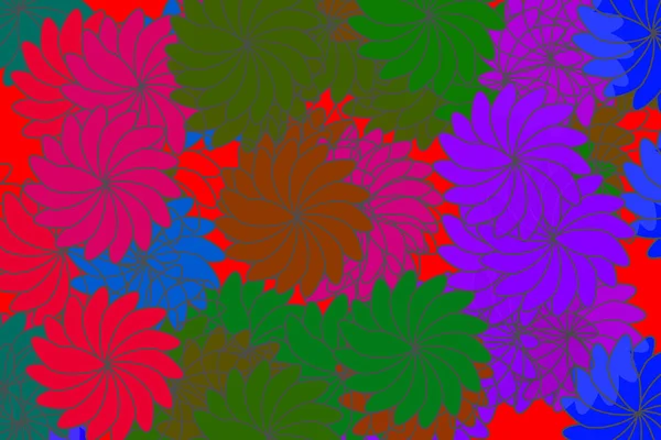 Vintage Floral Hawaiian Multicolored Flower Pinwheel Holiday Red Pattern Fun — Stock Photo, Image