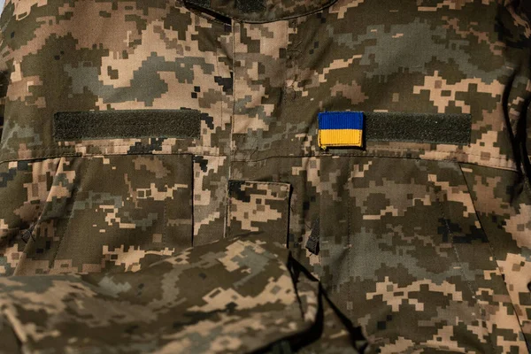 Ukraina Flagga Och Militär Uniform Ukrainska Soldat Stockbild