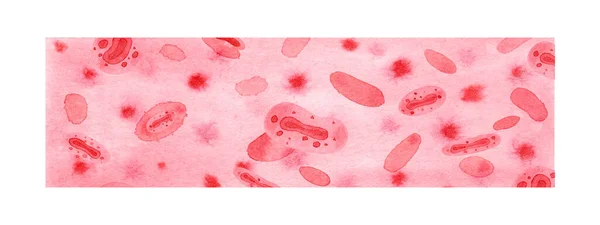 Watercolor Banner Pattern Virus Cells Red Monkeypox Virions Pink Background - Stok İmaj