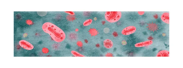 Watercolor Banner 바이러스 배경에 Red Monkeypox Virions 세계적 유행병 바이러스학의 로열티 프리 스톡 이미지