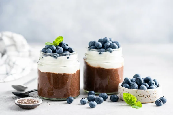 Vegetáriánus csokoládé puding joghurttal és áfonyával — Stock Fotó