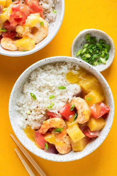 Pineapple Shrimp Curry With Rice Stock Image