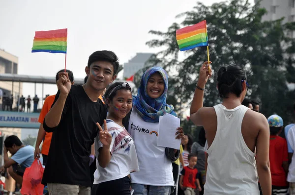 자카르타 인도네시아 2015 공포증 트랜스 비아에 반대하는 인도네시아 자카르타의 중앙에 — 스톡 사진