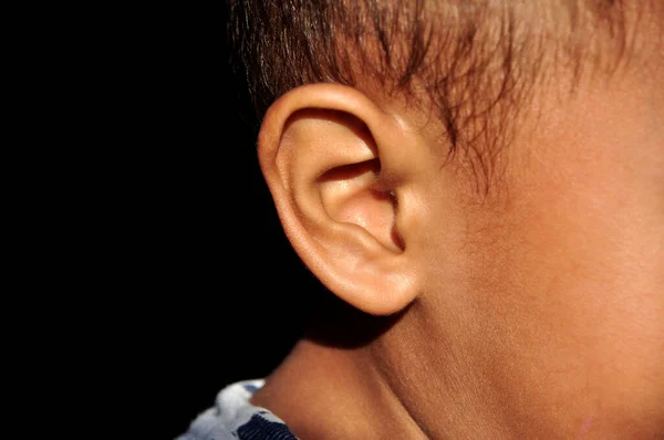 Closeup Asian Toddler Ear Black Background — Stock Photo, Image