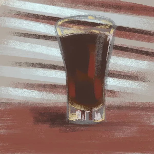 Barevný ilustrační skleněný pohár s hnědým nápojem — Stock fotografie