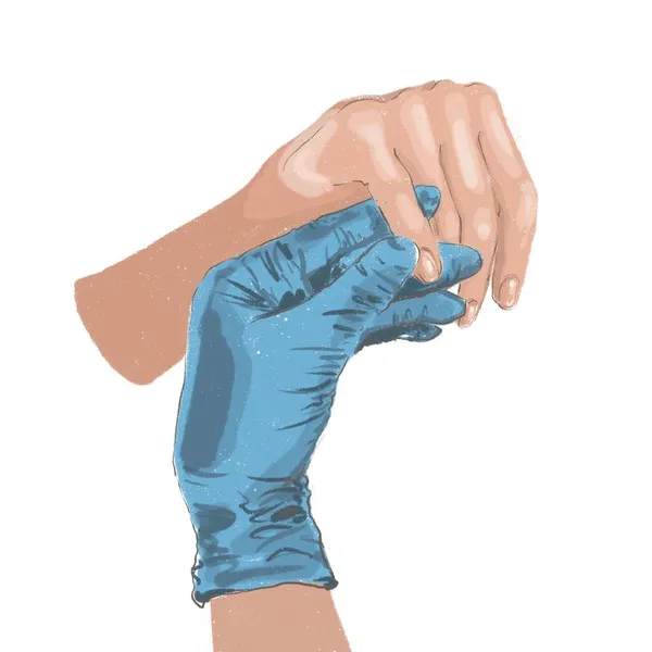 illustration the hand of the master in the glove holds the hand of the client