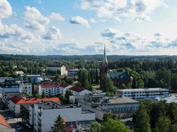 Catedral Edificios Del Centro Con Bosque Fondo Mikkeli Este Finlandia — Foto de Stock