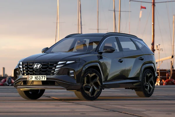 Arka planda deniz manzaralı yeni Hyundai Tucson