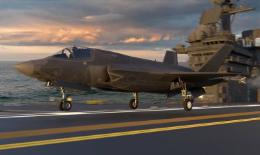 Lockheed Martin F-35 Lightning II uçak gemisinden havalanıyor.