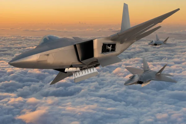 Lockheed Martin Raptor Demonstrujący Uzbrojenie Otwartych Komorach Wewnętrznych — Zdjęcie stockowe