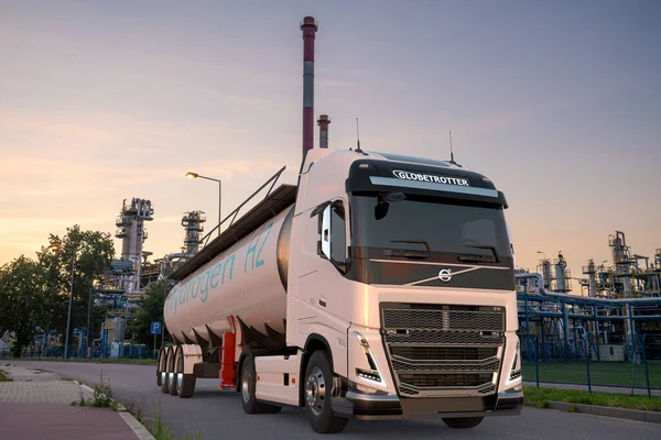 Volvo Truck Tanker Carrying Liquid Hydrogen — Zdjęcie stockowe