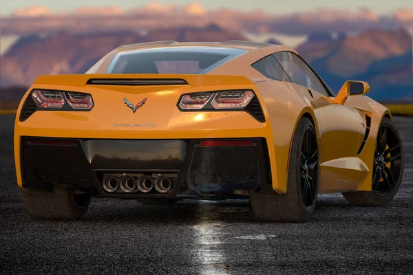 Chevrolet Corvette Z06 Sarı Amerikan Kaslı Arabası — Stok fotoğraf