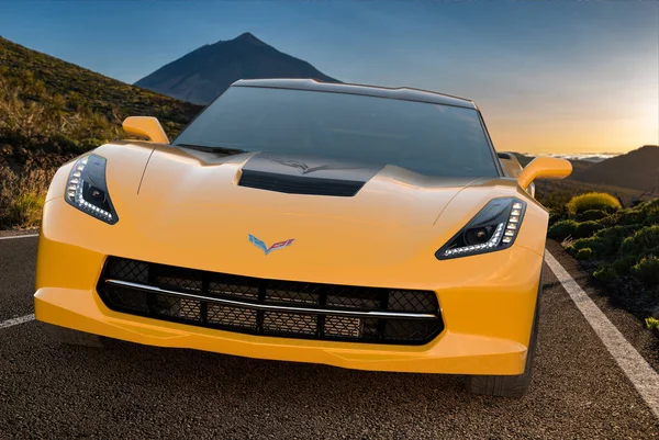Chevrolet Corvette Z06 Κίτρινο Αμερικανικό Αυτοκίνητο Μυών — Φωτογραφία Αρχείου