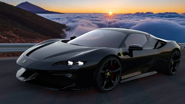 Ferrari Sf90 Stradale Tarihteki Güçlü Hızlı Ferrari Hibrid Motorlu — Stok fotoğraf