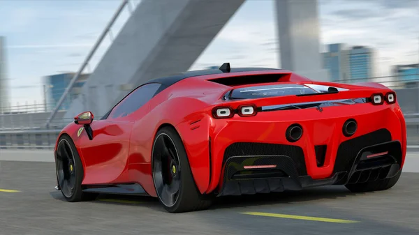 Ferrari Sf90 Stradale Történelem Legerősebb Leggyorsabb Ferrarija Hibrid Hajtással — Stock Fotó