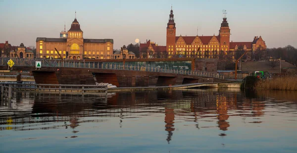 Szczecin Panorámája Víz Felett — Stock Fotó