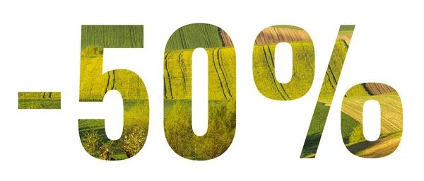 緑の春の畑から切り取られた白い背景に数字で構成される画像 — ストック写真