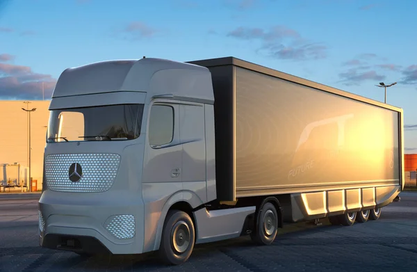 メルセデス ベンツE Actros Dhlによる塗装中の電気トラック メルセデス ベンツE Actros Dhlによる塗装中の電気トラック