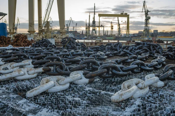 Ship chains during refurbishment at a ship repair yard