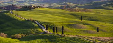 Meşhur yol. Toskana, Orcia Vadisi.