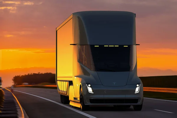 Tesla Semi Camion Elettrico Che Consegna Solo — Foto Stock