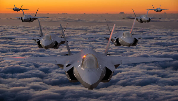 Lockheed Martin F-35 Lightning II в полёте над облаками