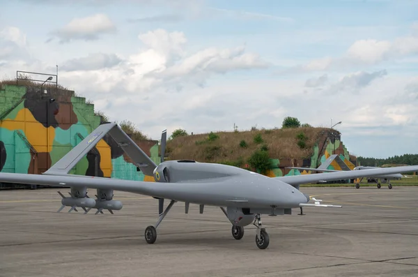 Drone Combate Turco Bayraktar Nas Cores Das Forças Armadas Ucrânia — Fotografia de Stock