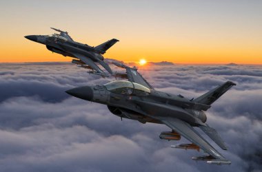 Lockheed Martin F-16 flying in close formation