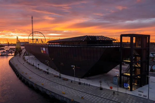 Panorama Szczecin Durante Nascer Sol Dramático — Fotografia de Stock