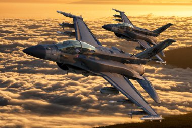 Lockheed Martin F-16 flying in close formation