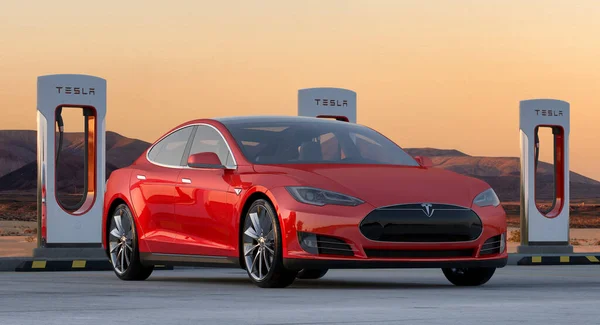 Tesla Model Performance Fast Charging Station — Stok fotoğraf