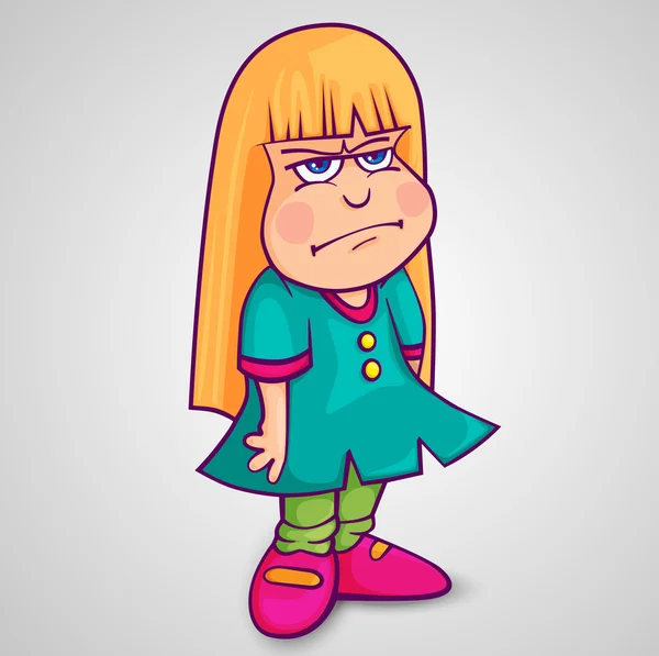 Sullen chica en un vestido verde — Vector de stock