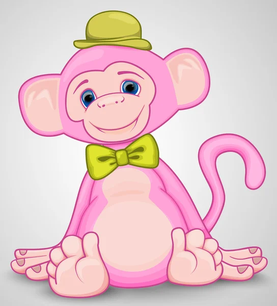 Pink monkey with hat and bow tie — Stock Vector