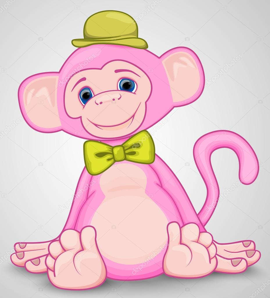 Monkey with pink bow Pink monkey with hat and bow tie — Stock Vector