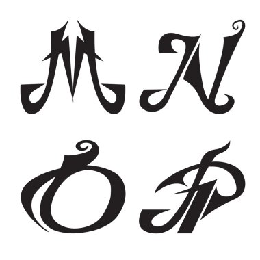 siyah alfabe soyut harf m, n, o, p. vektör set