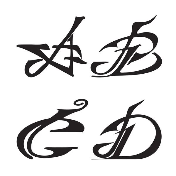 Black alphabet abstract letters A, B, C, В. Vector set — Stockvector