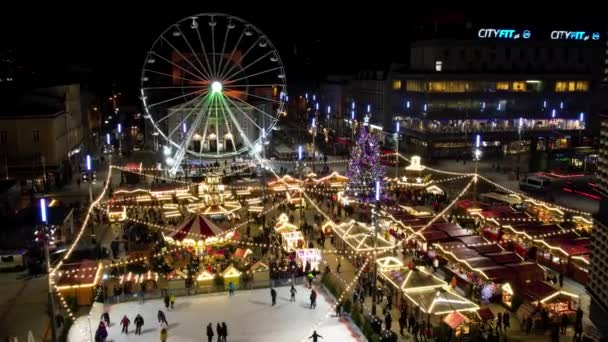 Katowice Polônia Dezembro 2021 Mercado Natal Vista Aérea Carrosséis Natal — Vídeo de Stock