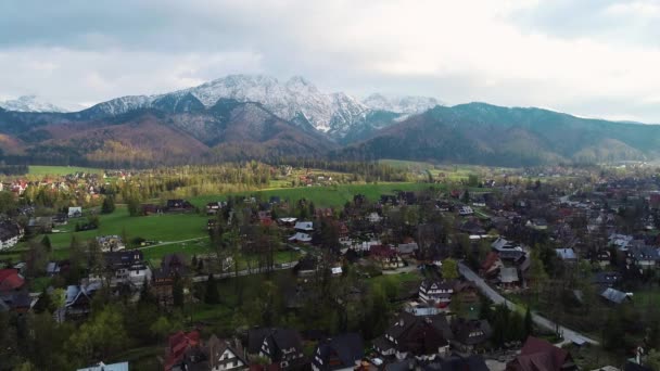 Aerial View High Mountain Range Covered Snow Sunny Day Tatra — 图库视频影像