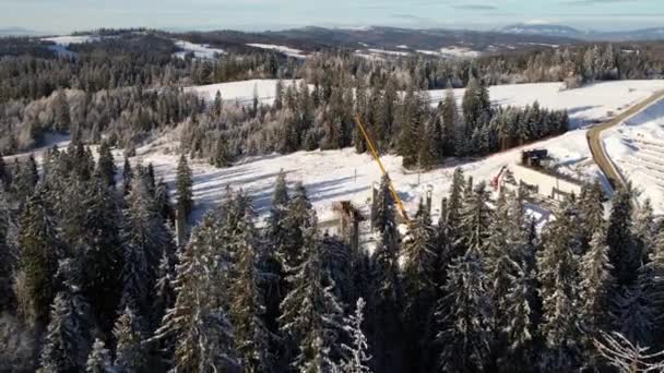 Winter Landscape Construction Site Heavy Machinery Aerial View Snow Capped — 图库视频影像