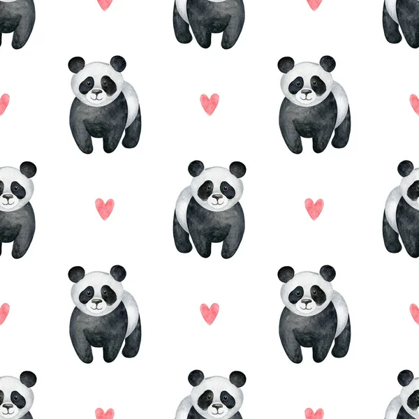 Prosty Wzór Zwierzęcia Bez Szwu Ładny Ręcznie Rysowany Miś Panda — Zdjęcie stockowe