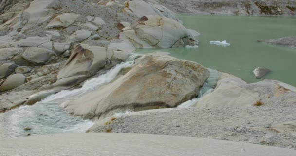 Smeltgletsjer Zwitserse Alpen Rhone Glacier Bron Van Rhône Waterval Furka — Stockvideo