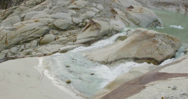 Smeltgletsjer Zwitserse Alpen Rhone Glacier Bron Van Rhône Waterval Furka — Stockvideo