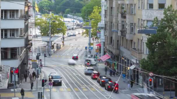 Timelapse Cars Traffic Sunset Zurich Bellevue Switzerland — Stock Video