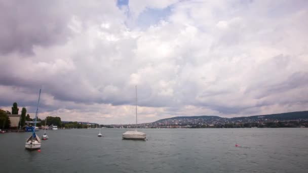 Timelapse Lago Zurigo Panorama Del Traffico Barca Svizzera — Video Stock