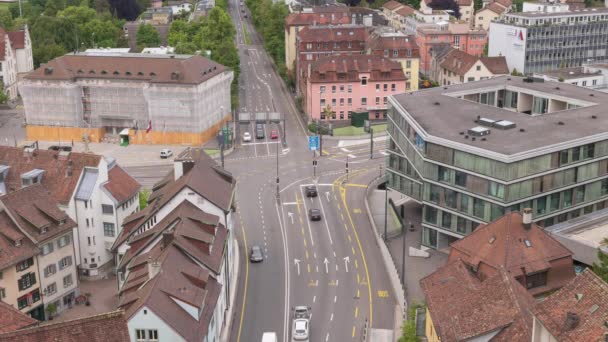 Tijdverloop Van Het Autoverkeer Kruispunt Baden Kanton Aargau Zwitserland — Stockvideo